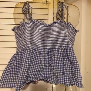 Blue and white plaid slightly cropped shirt from H&M.